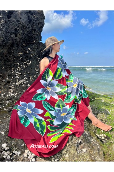 Hand Painted Floral Sarong in Maroon color